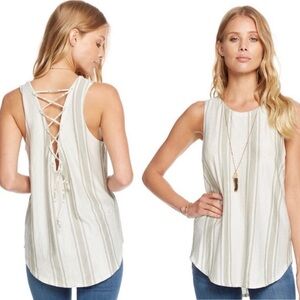 Chaser Linen Jersey Lace Back Muscle Tee Striped Sleeveless Size Medium NWT
